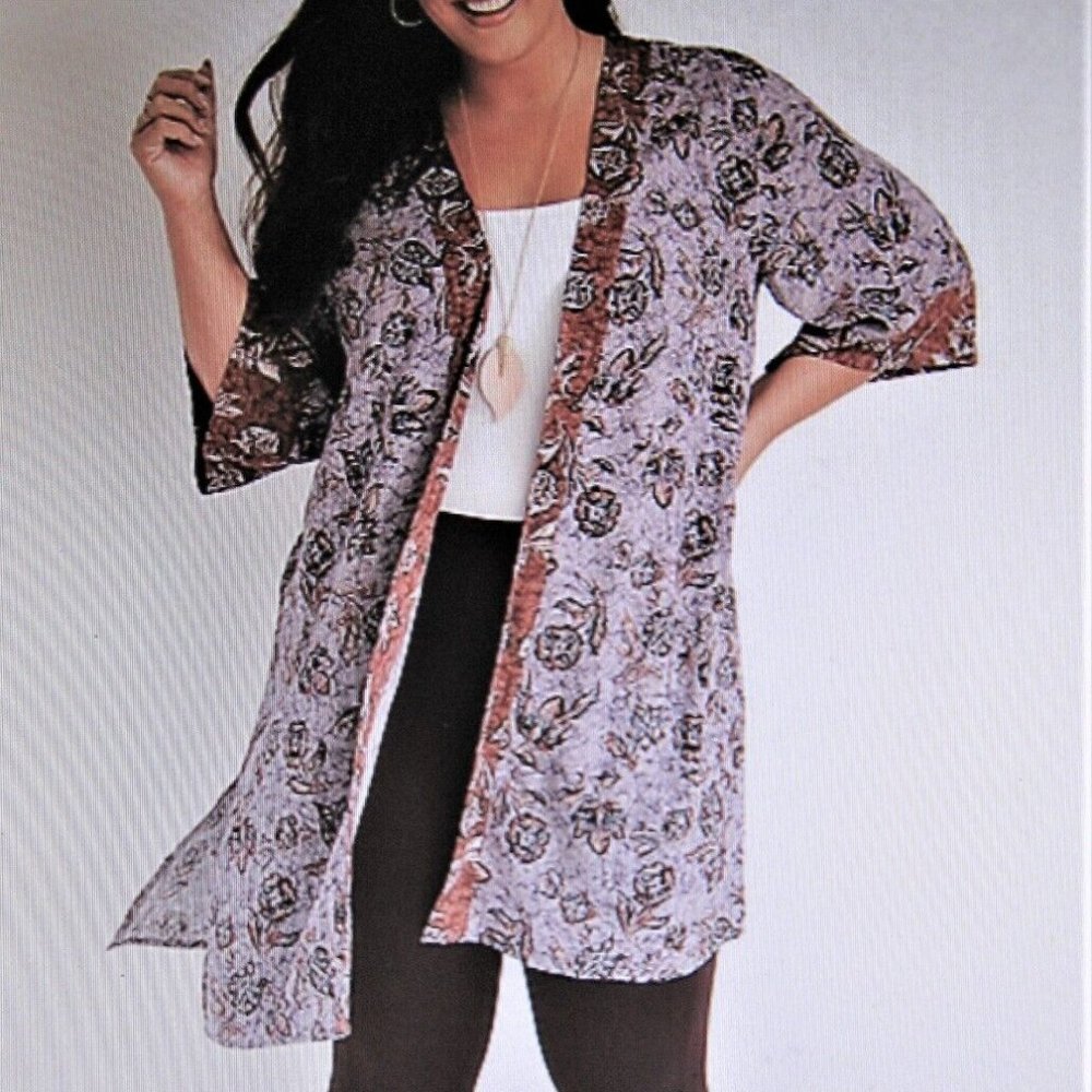 MAURICES Plus Size Mixed Border Print Kimono